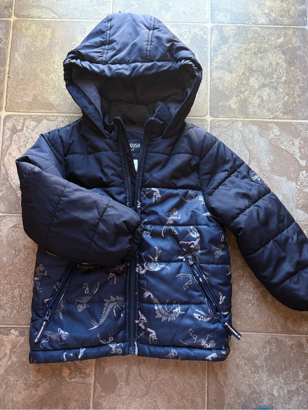 OshKosh B'gosh Navy Blue Dino Puffer Jacket with Hood
